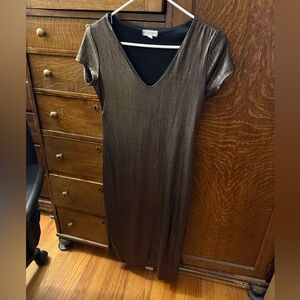 See You Monday Women's Short Sleeve V Neck Bronze Metallic Dress L